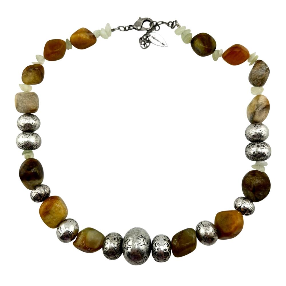 Coldwater Creek Southwest Tumbled Jasper Silver Tone Chunky Beaded 21" Necklace
